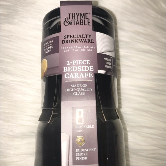 New Thyme & Table 2-Piece Bedside Glass Carafe in Smoke Finish - Picture 2 of 3